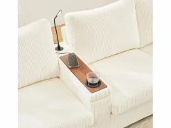 ModernLuxe Sofá - 4 Plazas|Sofá moderno en forma de U - con USB, Type-C y lámpara de lectura - con luces LED en la puerta - con portavasos y 2 reposapiés - pana acanalada -