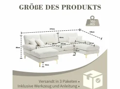 Merax Sofá moderno en forma de U - 272 x 136 x 88 cm - con 2 asientos reclinables para salón dormitorio - Chenilla - Beige Online