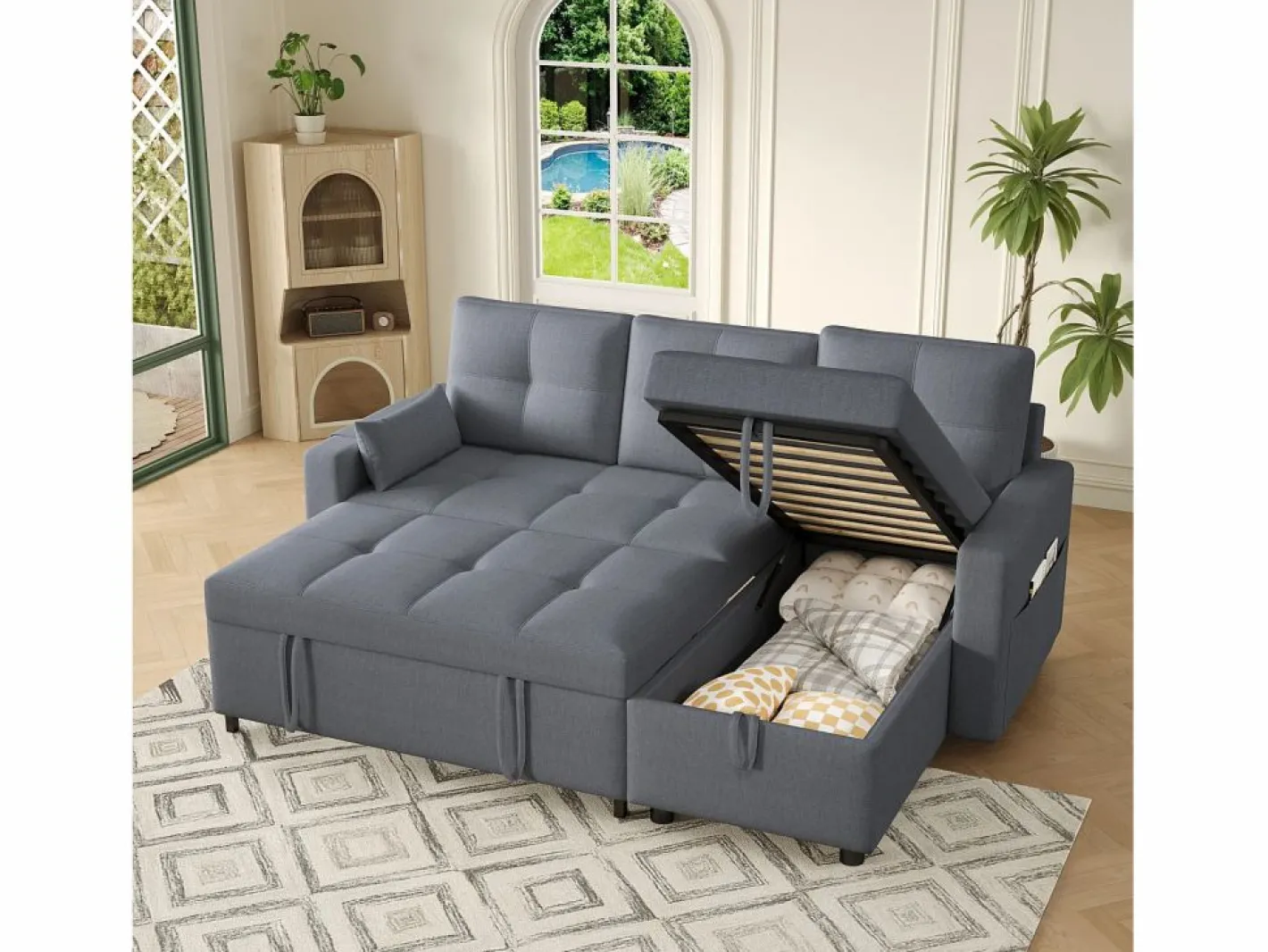 Sofá moderno en L - Sofá cama modular - Función de cama - Con almacenamiento - Con portavasos -^ModernLuxe Hot