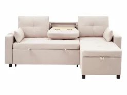 ModernLuxe Sofá moderno en L - Sofá cama modular - Función de cama - Con almacenamiento - Con portavasos - Beige Best