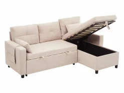ModernLuxe Sofá moderno en L - Sofá cama modular - Función de cama - Con almacenamiento - Con portavasos - Beige Best