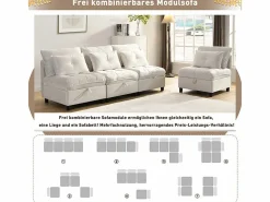 Sofá Modular 4 Plazas en Chenilla - con 8 Cojines y 4 Almacenamientos - Carga Máx. 500kg - 274x76x87cm -^DripeX Hot