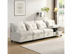 Sofá Modular 4 Plazas en Chenilla - con 8 Cojines y 4 Almacenamientos - Carga Máx. 500kg - 274x76x87cm -^DripeX Hot