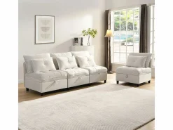 Sofá Modular 4 Plazas en Chenilla - con 8 Cojines y 4 Almacenamientos - Carga Máx. 500kg - 274x76x87cm -^DripeX Hot