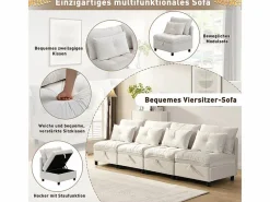 Sofá Modular 4 Plazas en Chenilla - con 8 Cojines y 4 Almacenamientos - Carga Máx. 500kg - 274x76x87cm -^DripeX Hot