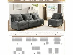 DripeX Sofás Club|Sofá Modular 4 Plazas en Chenilla - con 8 Cojines y 4 Almacenamientos - Carga Máx. 500kg - 274x76x87cm -
