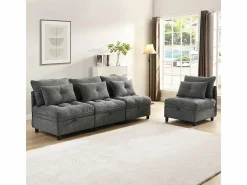 DripeX Sofás Club|Sofá Modular 4 Plazas en Chenilla - con 8 Cojines y 4 Almacenamientos - Carga Máx. 500kg - 274x76x87cm -