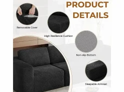 DripeX Sofá Modular 2 plazas en Pana, con 2 cojines, 202x101x82cm, Negro New
