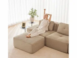 DripeX Sofá Modular 2 plazas en Pana, con otomana y 2 cojines, 204x177x69cm, Beige Hot