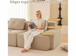 DripeX Sofá Modular 2 plazas en Pana, con otomana y 2 cojines, 204x177x69cm, Beige Hot