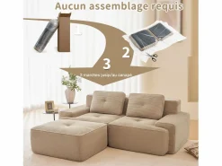 DripeX Sofá Modular 2 plazas en Pana, con otomana y 2 cojines, 204x177x69cm, Beige Hot