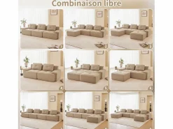 DripeX Sofá Modular 2 plazas en Pana, con otomana y 2 cojines, 204x177x69cm, Beige Hot