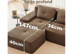 DripeX Sofá Modular 2 plazas en Pana, con otomana y 2 cojines, 204x177x69cm, Marrón Marru00f3n New