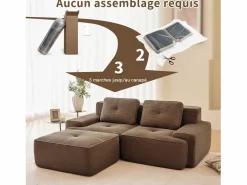 DripeX Sofá Modular 2 plazas en Pana, con otomana y 2 cojines, 204x177x69cm, Marrón Marru00f3n New