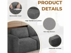 DripeX Sofá Modular 2 plazas en Pana, con 2 cojines, 202x101x82cm, Gris