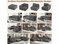 DripeX Sofá Modular 2 plazas en Pana, con 2 cojines, 202x101x82cm, Gris