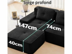 Sofá Modular 2 plazas en Pana, con otomana y 2 cojines, 204x177x69cm,^DripeX Best