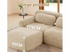 Sofá Modular 3 plazas en tela peluche, con 3 cojines, sin estructura, 291x104x73cm,^DripeX