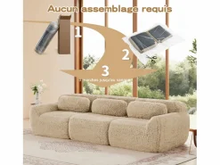 Sofá Modular 3 plazas en tela peluche, con 3 cojines, sin estructura, 291x104x73cm,^DripeX