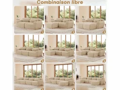 Sofá Modular 3 plazas en tela peluche, con 3 cojines, sin estructura, 291x104x73cm,^DripeX