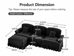 Sofá Modular 3 plazas Estilo Mid Century Falda removible Versátil Chenilla^ New