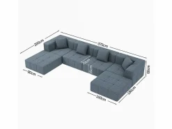 DripeX Sofá modular 4 plazas ángulo tela - 4 orejeros y 2 pufs - - 370x200x60cm Gris