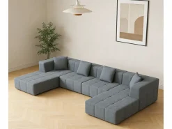 DripeX Sofá modular 4 plazas ángulo tela - 4 orejeros y 2 pufs - - 370x200x60cm Gris