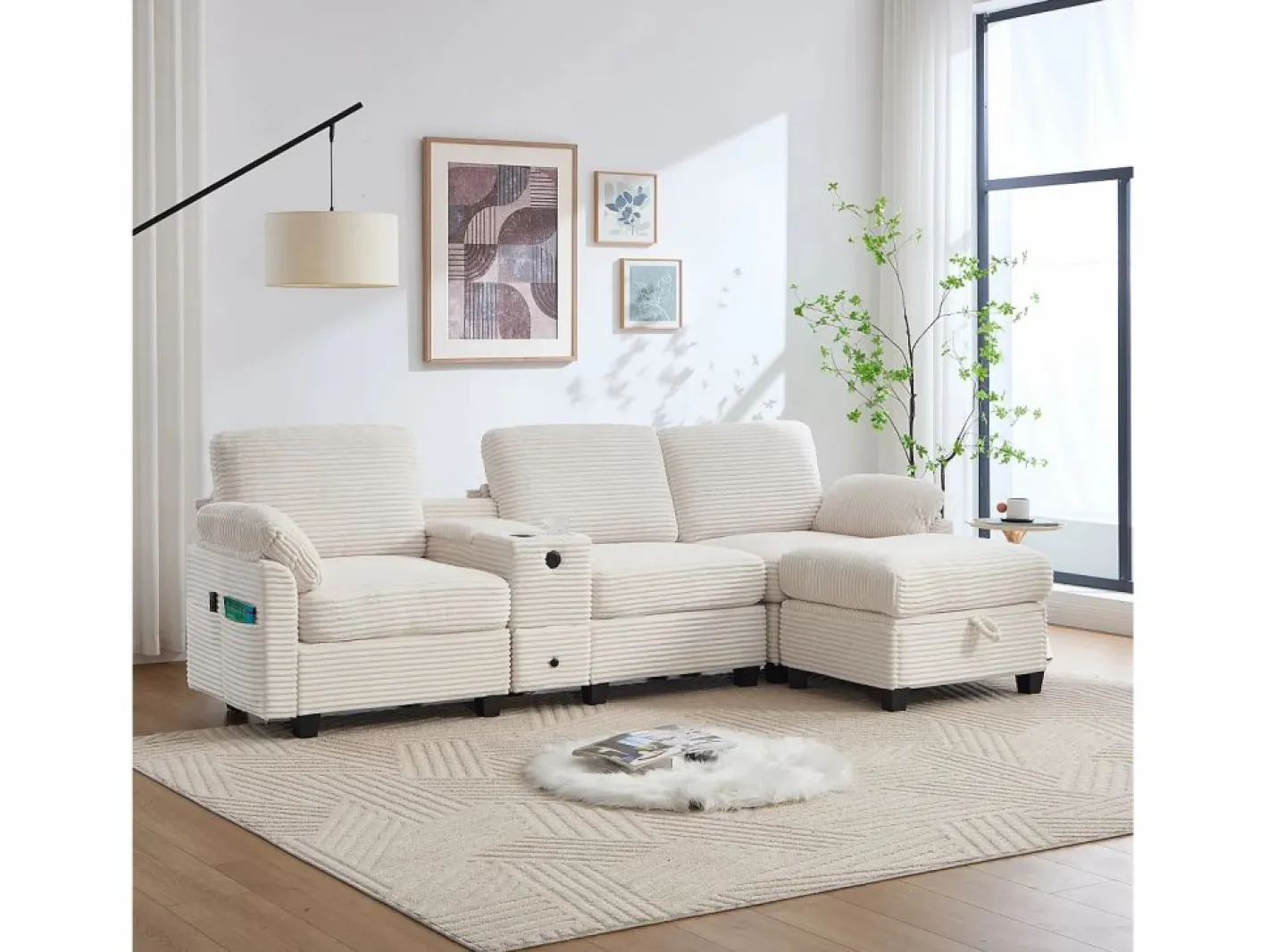 Sofá modular Amplio para familia estructura resistente asientos profundos pana Beige Clearance