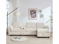 Sofá modular Amplio para familia estructura resistente asientos profundos pana Beige Clearance