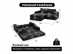 Hauss Spole Sofá Modular|Sofá modular convertible de 2 plazas con otomanas extraíbles - Pana negra