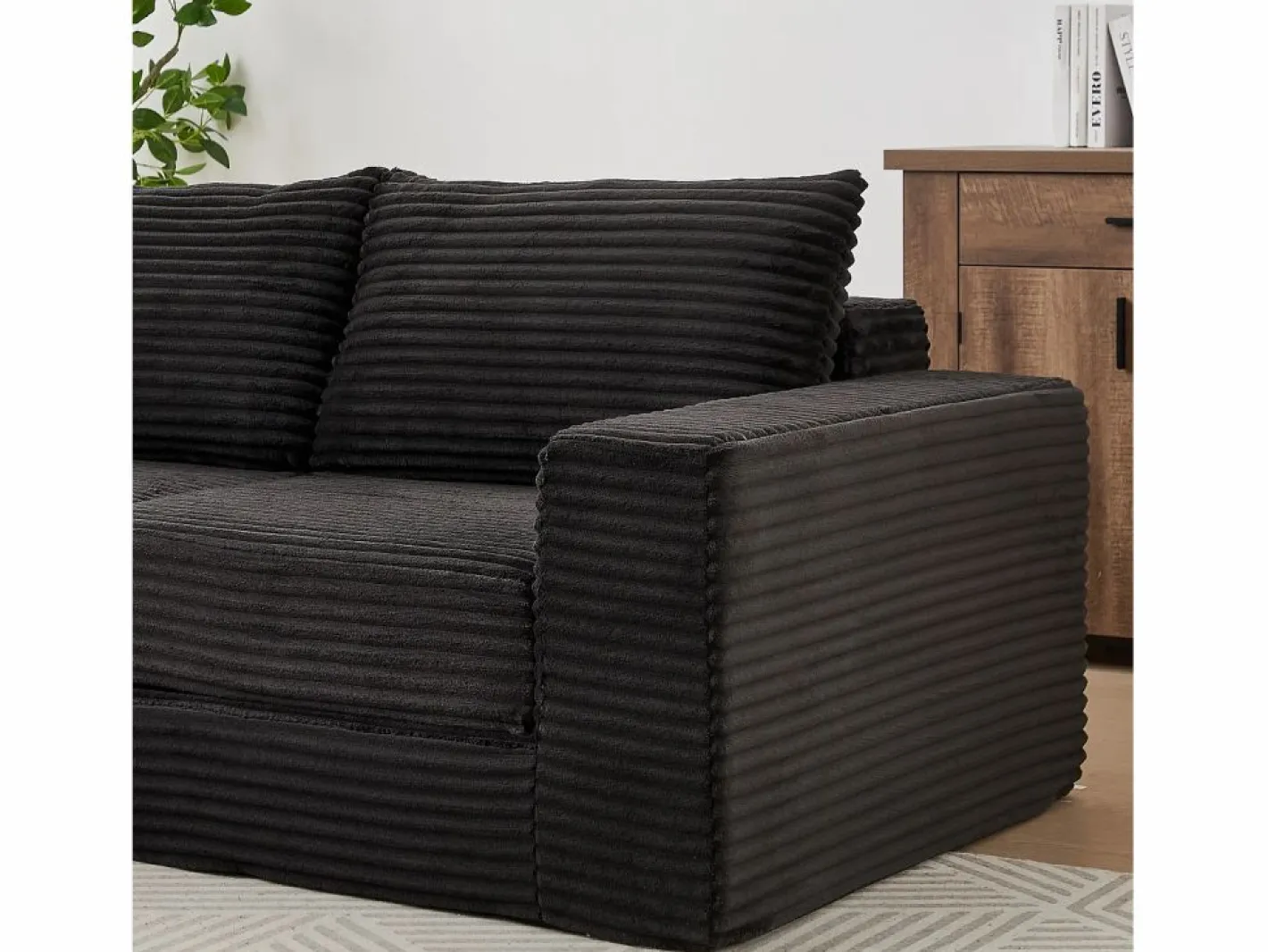 Hauss Spole Sofá Modular|Sofá modular convertible de 2 plazas con otomanas extraíbles - Pana negra