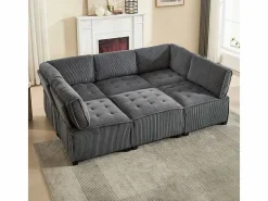 DripeX Sofá modular convertible en terciopelo - 6 plazas - ergonómico - con bolsillos de almacenamiento - 308x154x82cm Gris