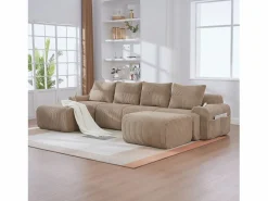 Sofá modular de 4 plazas - 333 x 174 x 80 cm - con 2 pufs + portavasos + bolsillo de almacenamiento - terciopelo -^Merax Hot
