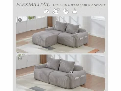 Merax Sofá modular de 2 plazas - 200 x 174 x 80 cm - con 1 otomana + portavasos + bolsillo de almacenamiento - terciopelo - Gris claro Sale