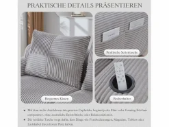 Merax Sofá modular de 2 plazas - 200 x 174 x 80 cm - con 1 otomana + portavasos + bolsillo de almacenamiento - terciopelo - Gris claro Sale
