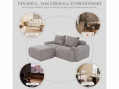 Merax Sofá modular de 2 plazas - 200 x 174 x 80 cm - con 1 otomana + portavasos + bolsillo de almacenamiento - terciopelo - Gris claro Sale