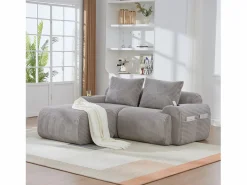 Merax Sofá modular de 2 plazas - 200 x 174 x 80 cm - con 1 otomana + portavasos + bolsillo de almacenamiento - terciopelo - Gris claro Sale