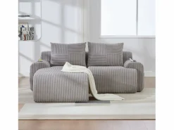 Merax Sofá modular de 2 plazas - 200 x 174 x 80 cm - con 1 otomana + portavasos + bolsillo de almacenamiento - terciopelo - Gris claro Sale