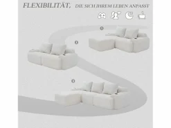Merax Sofá modular de 3 plazas - 268 x 174 x 80 cm - con 1 otomana + portavasos + bolsillo de almacenamiento - terciopelo - Beige Clearance