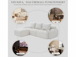 Merax Sofá modular de 3 plazas - 268 x 174 x 80 cm - con 1 otomana + portavasos + bolsillo de almacenamiento - terciopelo - Beige Clearance