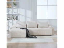 Merax Sofá modular de 3 plazas - 268 x 174 x 80 cm - con 1 otomana + portavasos + bolsillo de almacenamiento - terciopelo - Beige Clearance