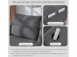 Merax Sofá Modular|Sofá modular de 3 plazas - 268 x 174 x 80 cm - con 2 pufs + portavasos + bolsillo de almacenamiento - terciopelo - oscuro