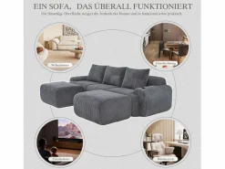 Merax Sofá Modular|Sofá modular de 3 plazas - 268 x 174 x 80 cm - con 2 pufs + portavasos + bolsillo de almacenamiento - terciopelo - oscuro