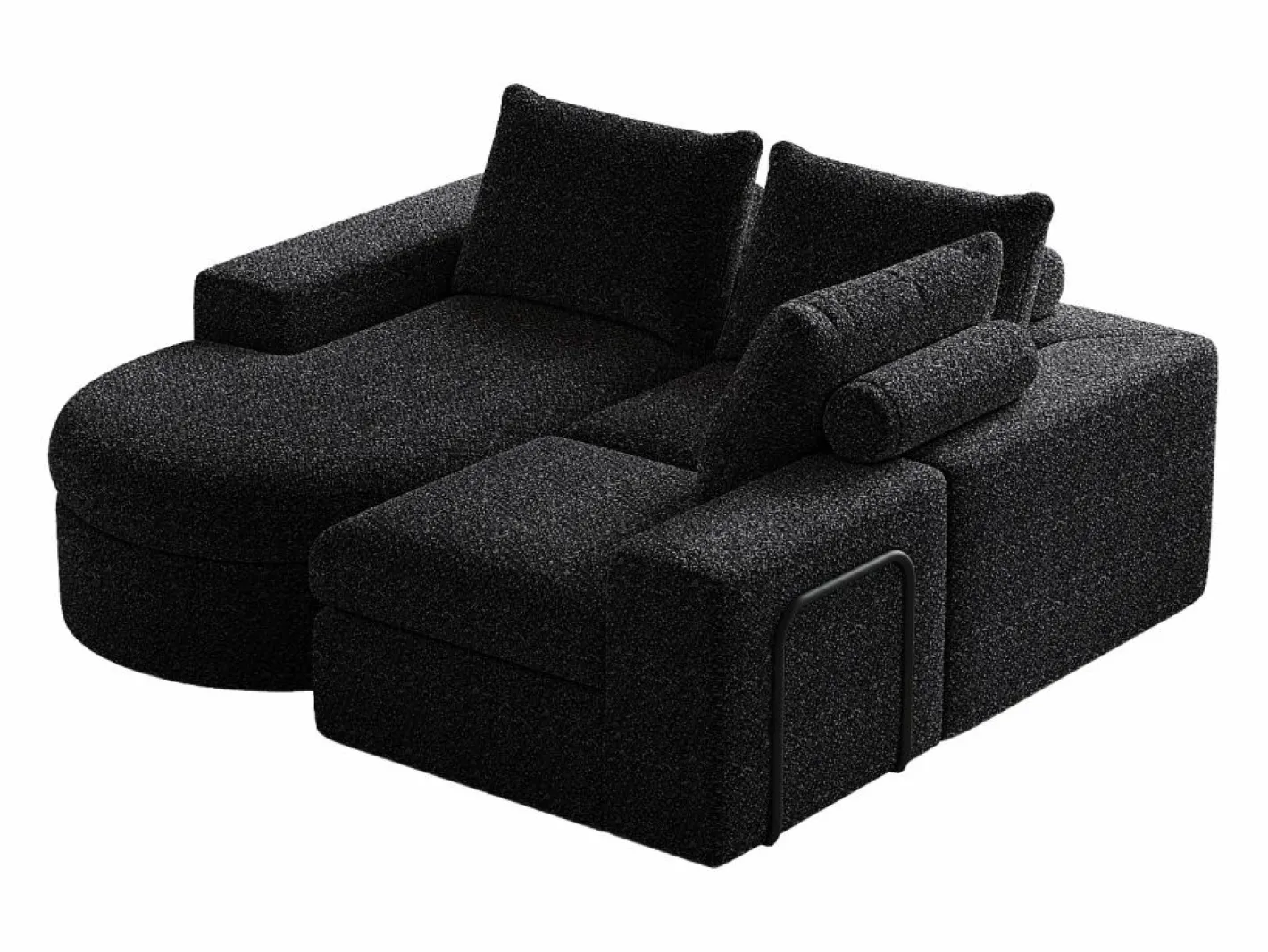 OKWISH Sofá modular de 3 plazas en tela de chenilla negra con chaise longue redondeada - Respaldo acolchado Negro Sale