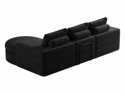 OKWISH Sofá modular de 3 plazas en tela de chenilla negra con chaise longue redondeada - Respaldo acolchado Negro Sale