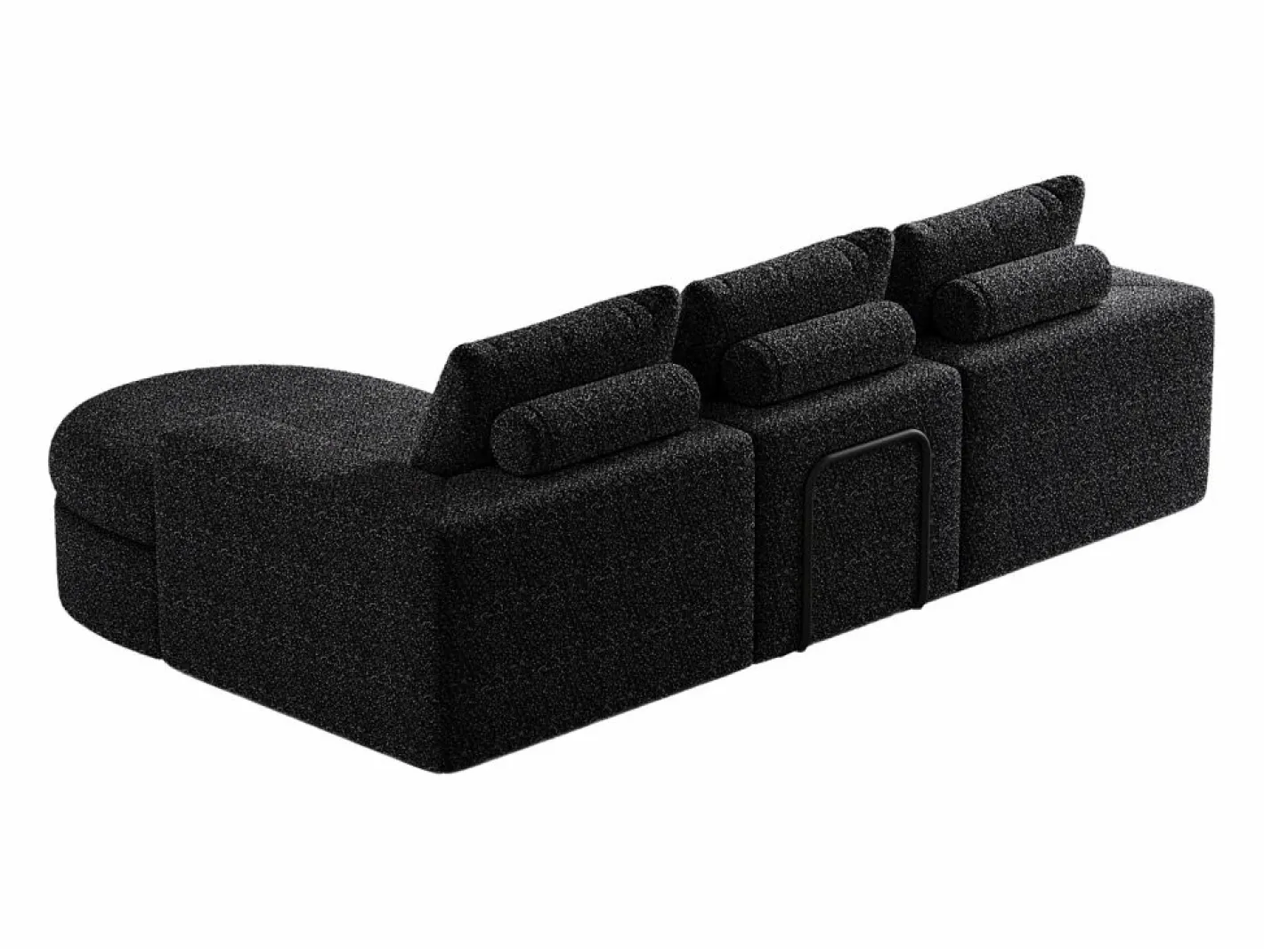 OKWISH Sofá modular de 3 plazas en tela de chenilla negra con chaise longue redondeada - Respaldo acolchado Negro Sale