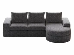 OKWISH Sofá Modular|Sofá modular de 3 plazas en tela de chenilla con chaise longue redondeada - Respaldo acolchado