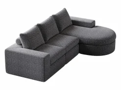 OKWISH Sofá Modular|Sofá modular de 3 plazas en tela de chenilla con chaise longue redondeada - Respaldo acolchado