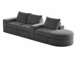OKWISH Sofá Modular|Sofá modular de 3 plazas en tela de chenilla con chaise longue redondeada - Respaldo acolchado