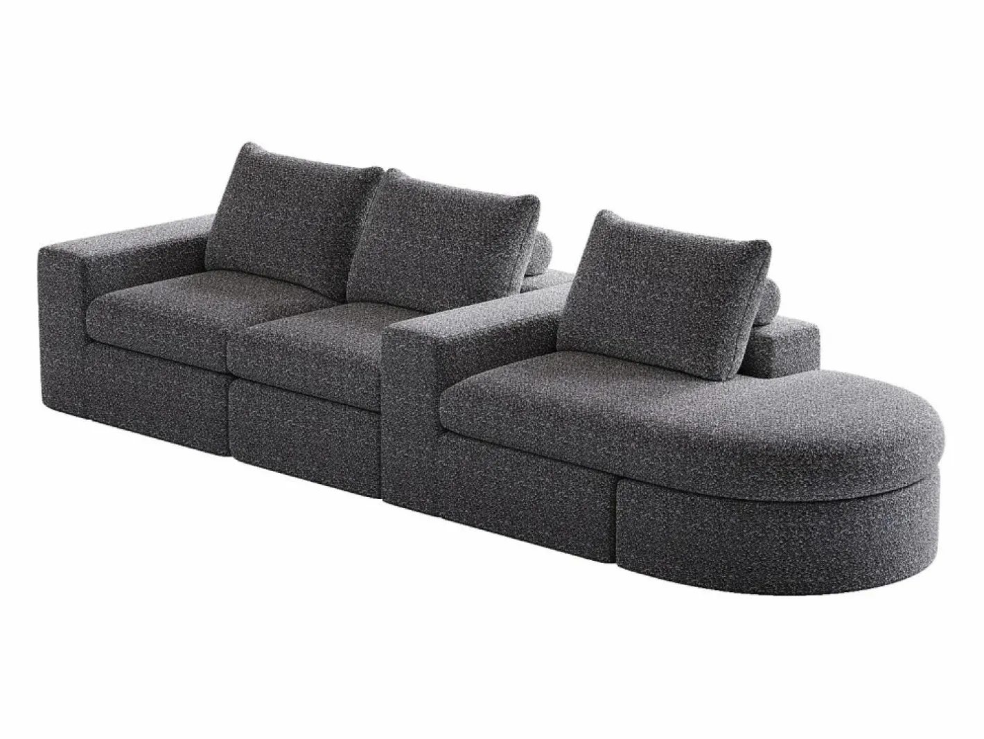 OKWISH Sofá Modular|Sofá modular de 3 plazas en tela de chenilla con chaise longue redondeada - Respaldo acolchado